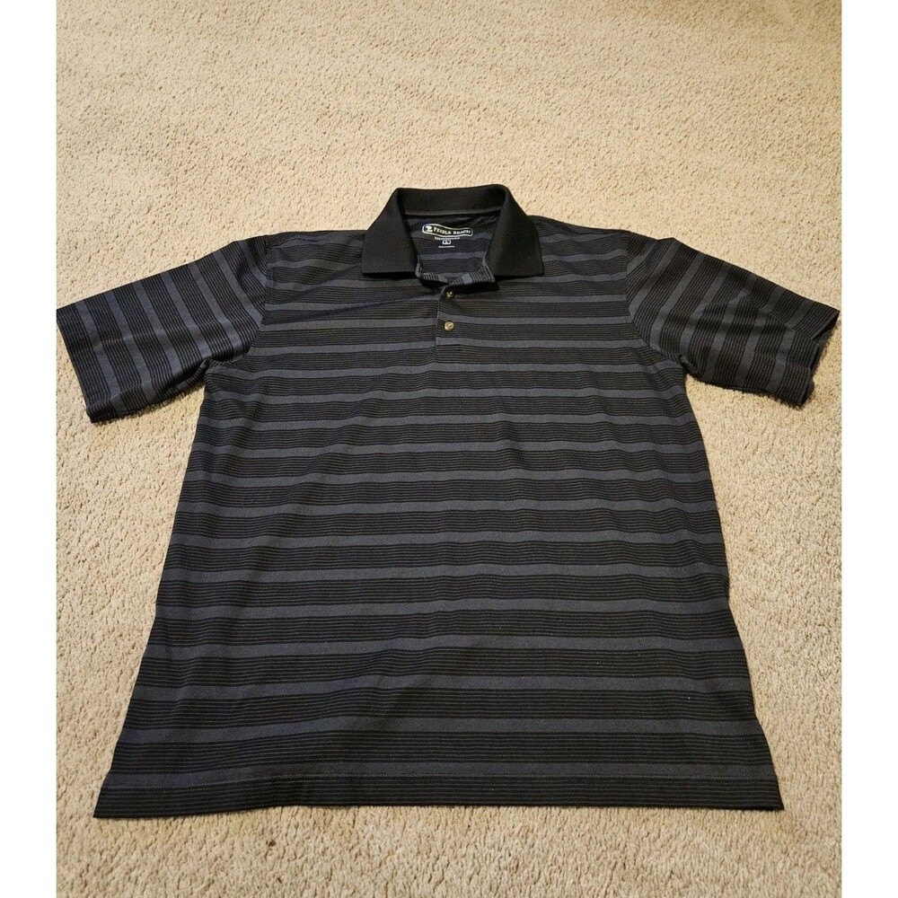 Pebble Beach  Performance Mens Collared Striped Short Sleeve Polo L Large